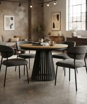 ASTORIA Round Extendable Dining Table with Openwork Conical Steel Base in Gold Oak (100-176 &times; 100 &times; 76 cm)