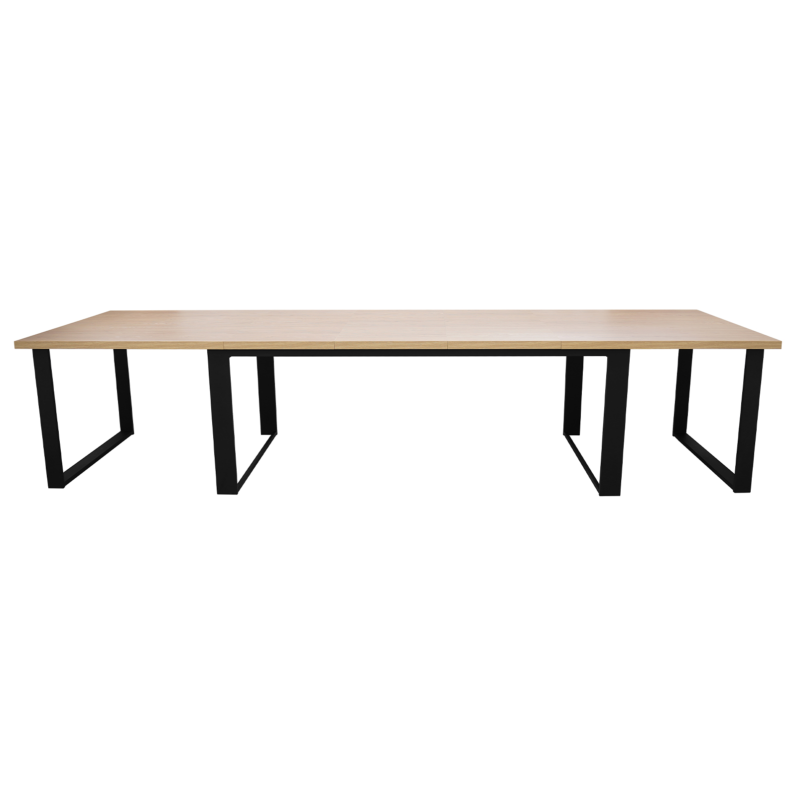 ASTORIA Oak Laminate Extendable Dining Table with Matte Black Industrial Steel Frame (140-340 × 80-100 × 76 cm)