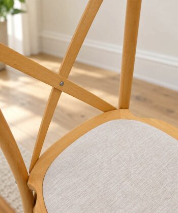 VERONA Natural Beech Wood Cross Back Dining Chair with Grey Chenille Upholstered Seat (44 × 47 × 90 cm)