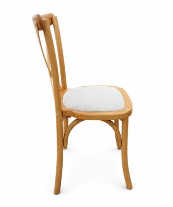 VERONA Natural Beech Wood Cross Back Dining Chair with Grey Chenille Upholstered Seat (44 × 47 × 90 cm)