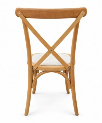 VERONA Natural Beech Wood Cross Back Dining Chair with Grey Chenille Upholstered Seat (44 × 47 × 90 cm)
