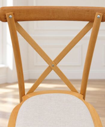 VERONA Natural Beech Wood Cross Back Dining Chair with Grey Chenille Upholstered Seat (44 × 47 × 90 cm)