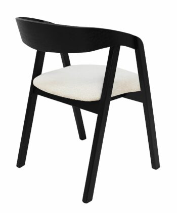 Noir Oak Upholstered Dining Chair – Beige Chenille Seat with Armrests (56 × 58 × 81 cm)