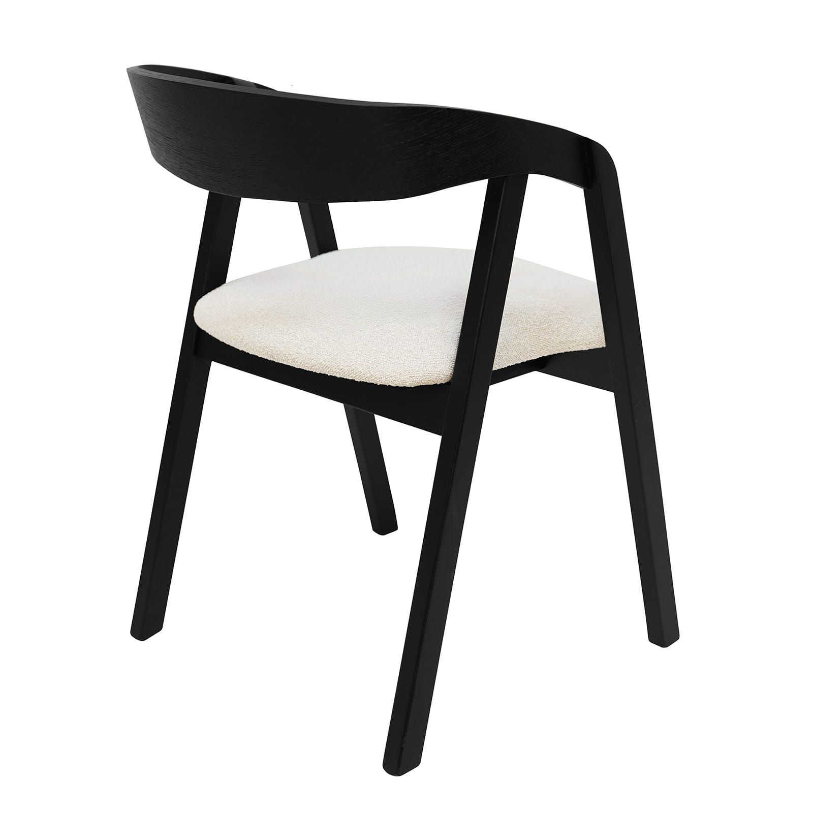 Noir Oak Upholstered Dining Chair – Beige Chenille Seat with Armrests (56 × 58 × 81 cm)