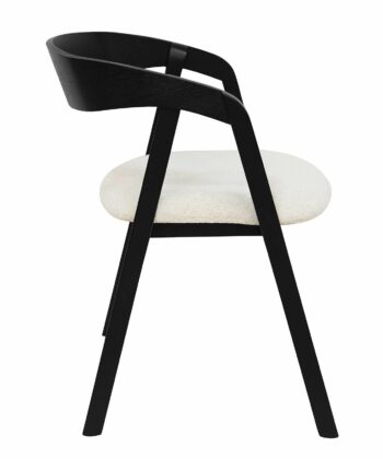 Noir Oak Upholstered Dining Chair – Beige Chenille Seat with Armrests (56 × 58 × 81 cm)