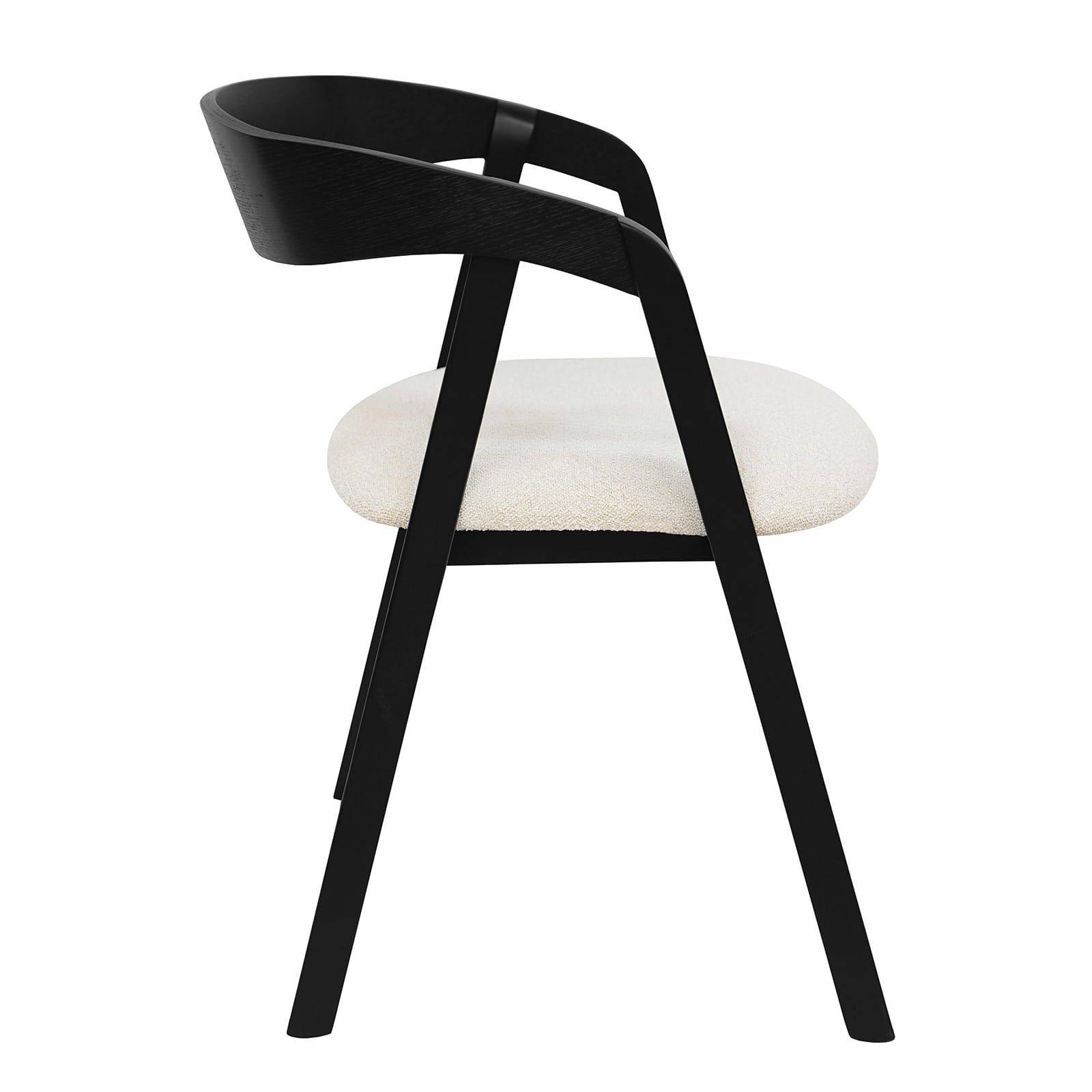 Noir Oak Upholstered Dining Chair – Beige Chenille Seat with Armrests (56 × 58 × 81 cm)