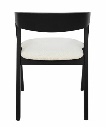 Noir Oak Upholstered Dining Chair – Beige Chenille Seat with Armrests (56 × 58 × 81 cm)