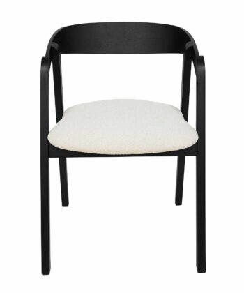 Noir Oak Upholstered Dining Chair – Beige Chenille Seat with Armrests (56 × 58 × 81 cm)