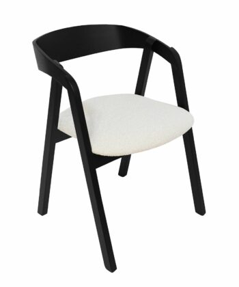 Noir Oak Upholstered Dining Chair – Beige Chenille Seat with Armrests (56 × 58 × 81 cm)