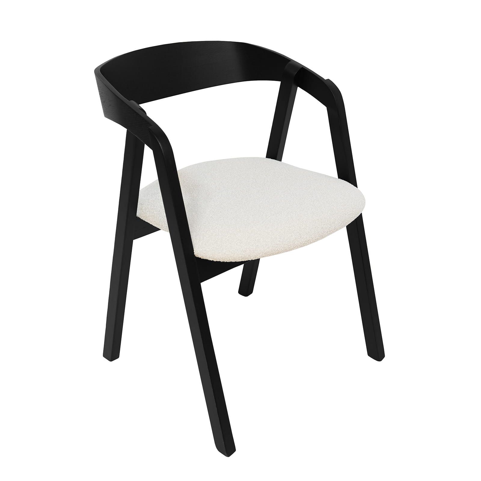 Noir Oak Upholstered Dining Chair – Beige Chenille Seat with Armrests (56 × 58 × 81 cm)
