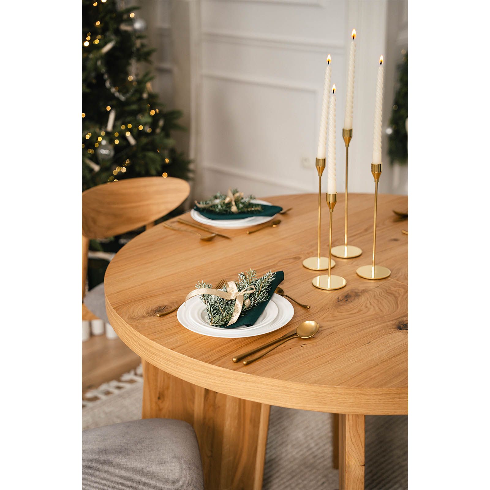 AMALFI Extending Round Oak Dining Table with Sculptural Pedestal Base (Ø 120 / Ø 130 / Ø 140 cm — Extends to 220–240 cm)