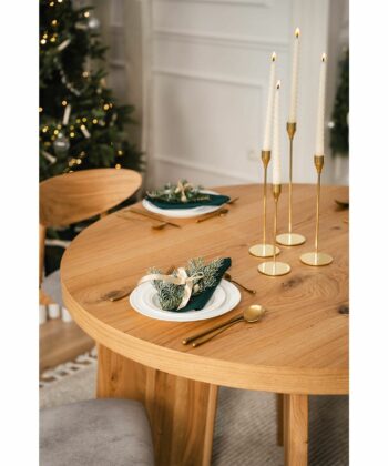 ASTORIA Extending Round Oak Dining Table with Sculptural Pedestal Base (120-220 × 120 × 76 cm)