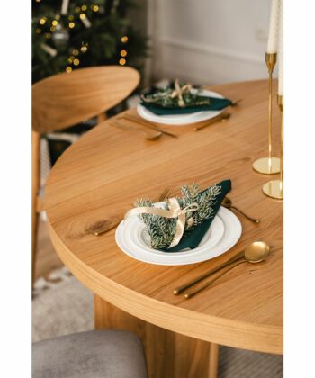 AMALFI Extending Round Oak Dining Table with Sculptural Pedestal Base (Ø 120 / Ø 130 / Ø 140 cm — Extends to 220–240 cm)