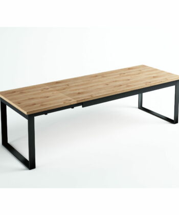 PALERMO Natural Oak Extending Dining Table with Matte Black Steel Geometric Frame (120-250 × 80-100 × 75 cm)