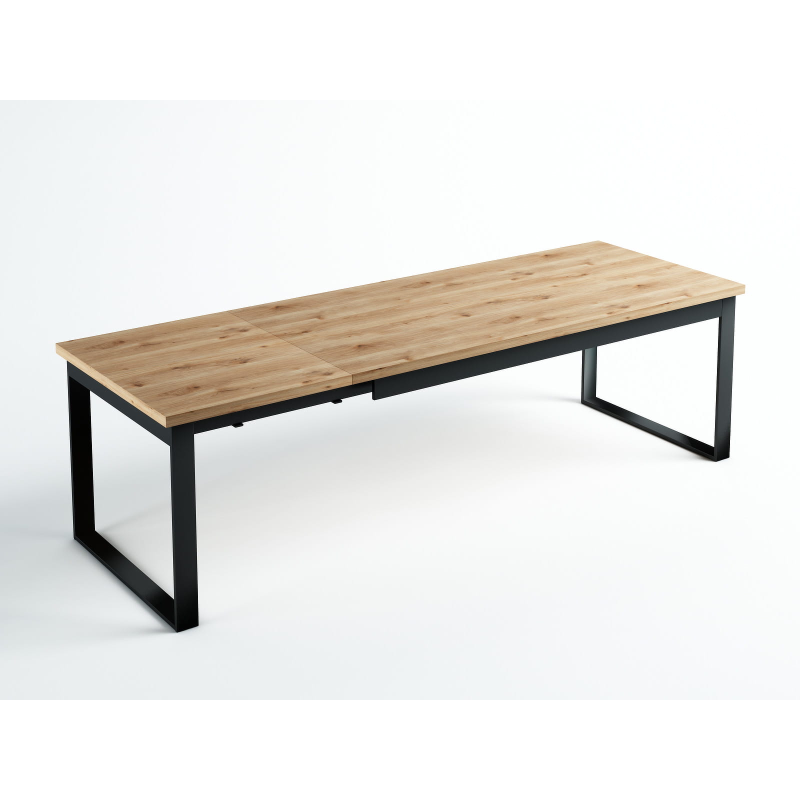 PALERMO Natural Oak Extending Dining Table with Matte Black Steel Geometric Frame (120-250 × 80-100 × 75 cm)