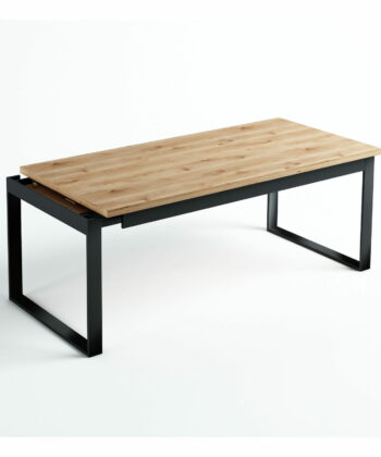 PALERMO Natural Oak Extending Dining Table with Matte Black Steel Geometric Frame (120-250 × 80-100 × 75 cm)