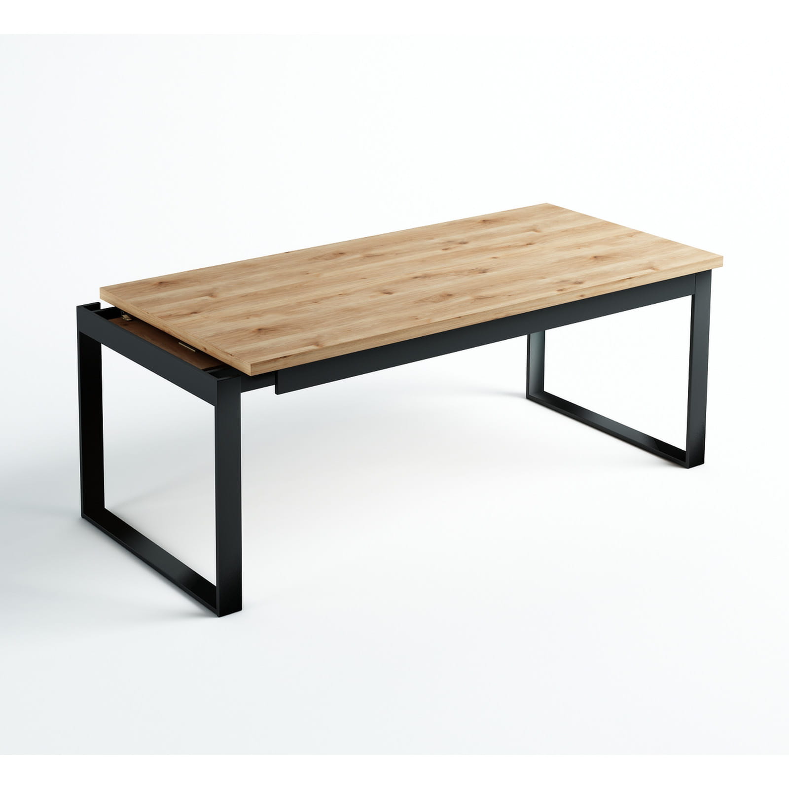 PALERMO Natural Oak Extending Dining Table with Matte Black Steel Geometric Frame (120-250 × 80-100 × 75 cm)