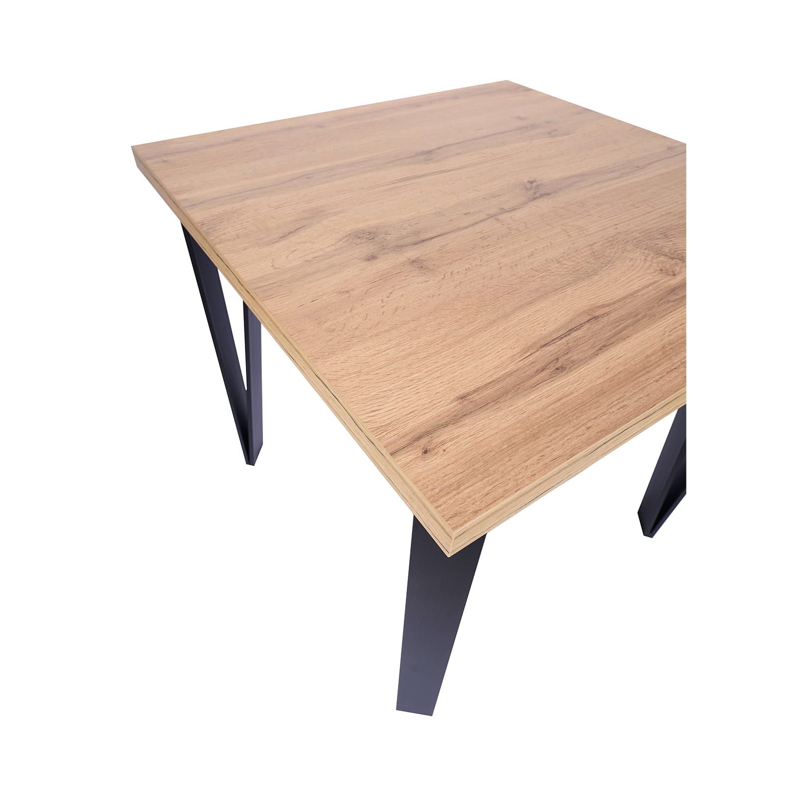 ASTORIA Square Industrial Dining Table in Wotan Oak Laminate with Matte Black Steel Legs (90 × 90 × 76 cm)