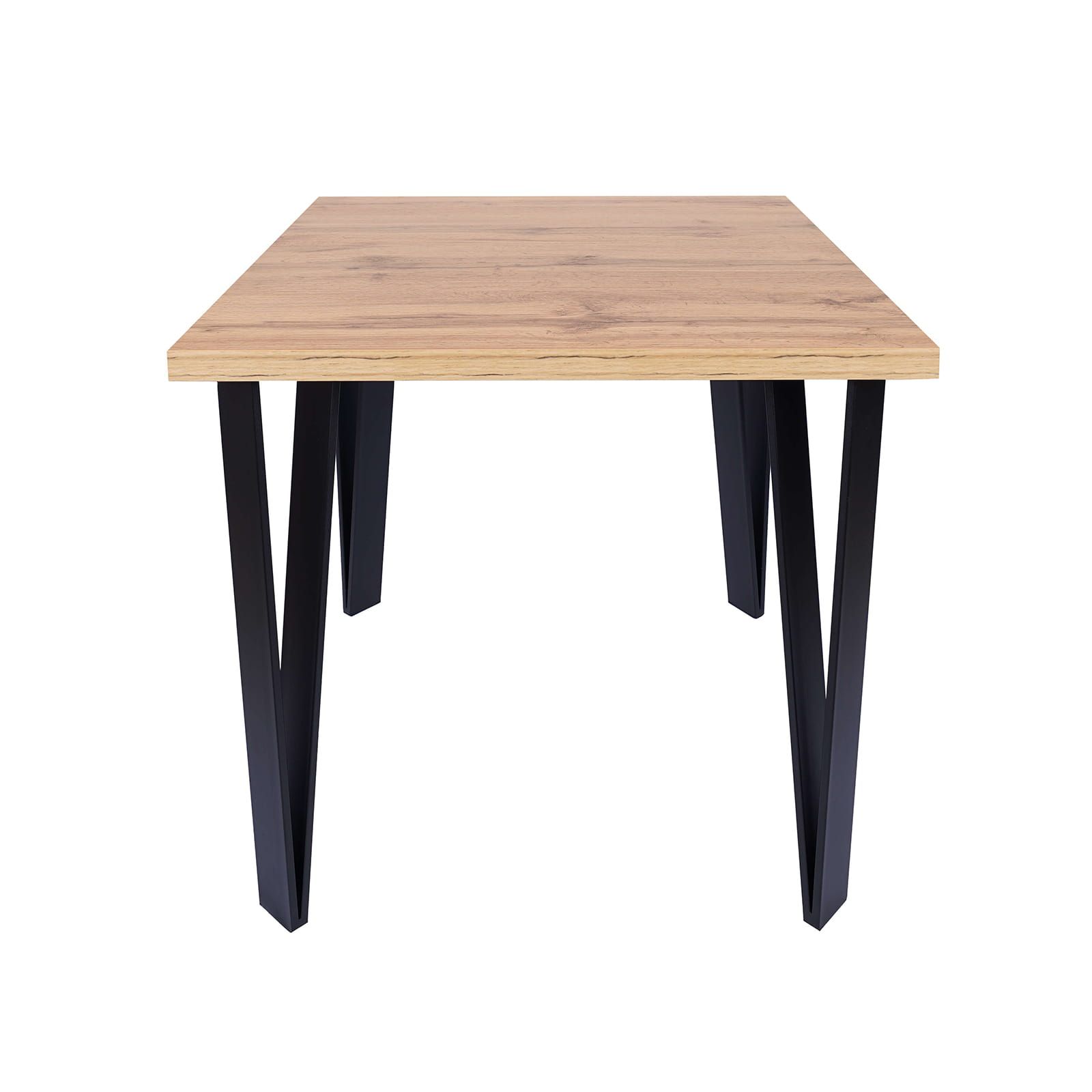 ASTORIA Square Industrial Dining Table in Wotan Oak Laminate with Matte Black Steel Legs (90 × 90 × 76 cm)
