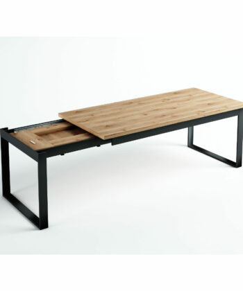 PALERMO Natural Oak Extending Dining Table with Matte Black Steel Geometric Frame (120-250 × 80-100 × 75 cm)