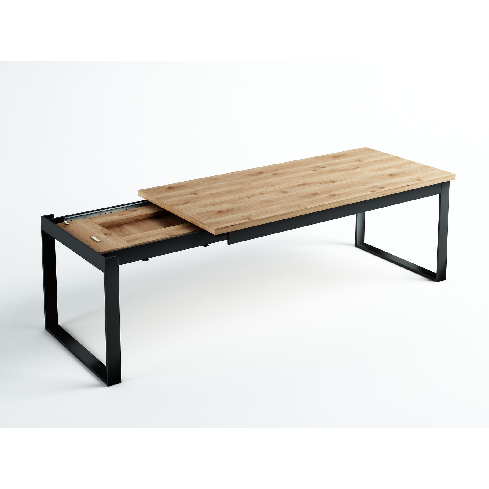 PALERMO Natural Oak Extending Dining Table with Matte Black Steel Geometric Frame (120-250 × 80-100 × 75 cm)