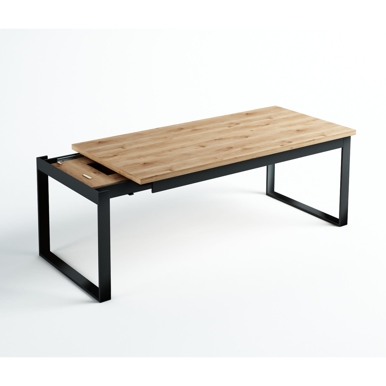 PALERMO Natural Oak Extending Dining Table with Matte Black Steel Geometric Frame (120-250 × 80-100 × 75 cm)