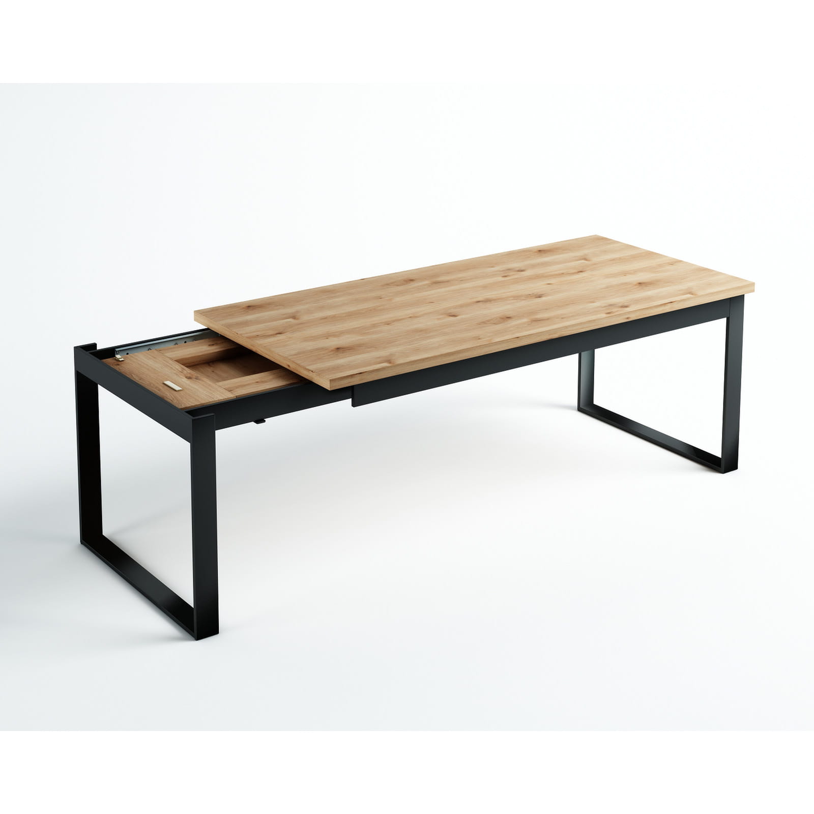 PALERMO Natural Oak Extending Dining Table with Matte Black Steel Geometric Frame (120-250 × 80-100 × 75 cm)