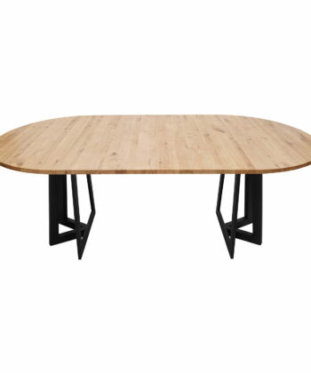 PALERMO Natural Oak Round Extending Dining Table with Geometric Matte Black Steel Base (100-150 × 100-150 × 75 cm)
