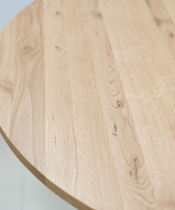 PALERMO Natural Oak Round Extending Dining Table with Geometric Matte Black Steel Base (100-150 × 100-150 × 75 cm)