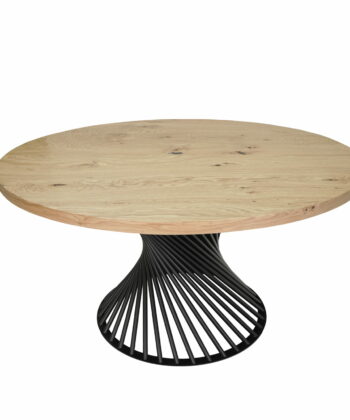 PALERMO Natural Oak Round Dining Table with Sculptural Matte Black Steel Base (140 × 140 × 75 cm)