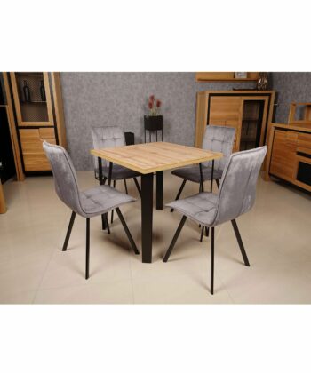 ASTORIA Square Industrial Dining Table in Wotan Oak Laminate with Matte Black Steel Legs (90 × 90 × 76 cm)