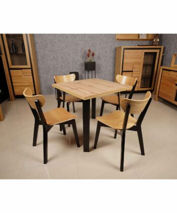 ASTORIA Square Industrial Dining Table in Wotan Oak Laminate with Matte Black Steel Legs (90 × 90 × 76 cm)