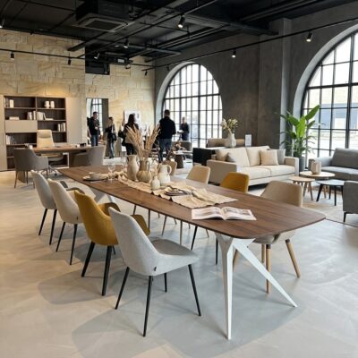 TRENTINO Industrial Extending Dining Table in Oak Laminate with Spider Base (160-236 × 90 × 76 cm)