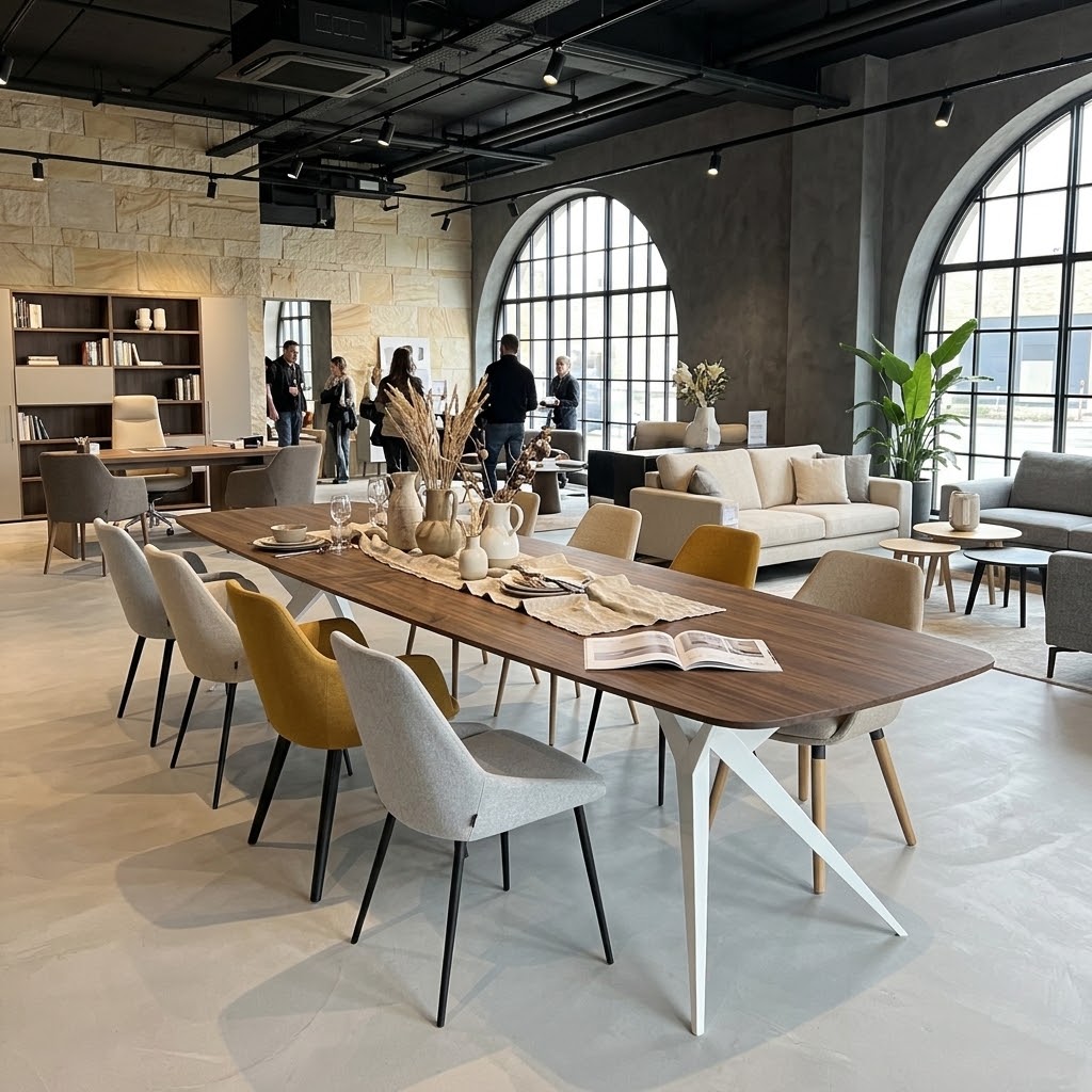 TRENTINO Industrial Extending Dining Table in Oak Laminate with Spider Base (160-236 × 90 × 76 cm)