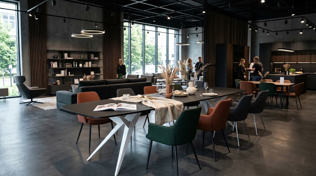 TRENTINO Industrial Extending Dining Table in Oak Laminate with Spider Base (160-236 × 90 × 76 cm)