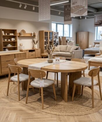 ASTORIA Extending Round Oak Dining Table with Sculptural Pedestal Base (120-220 × 120 × 76 cm)