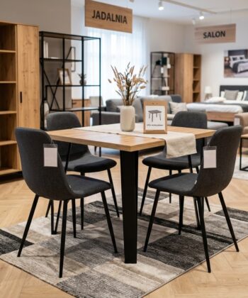ASTORIA Square Industrial Dining Table in Wotan Oak Laminate with Matte Black Steel Legs (90 × 90 × 76 cm)