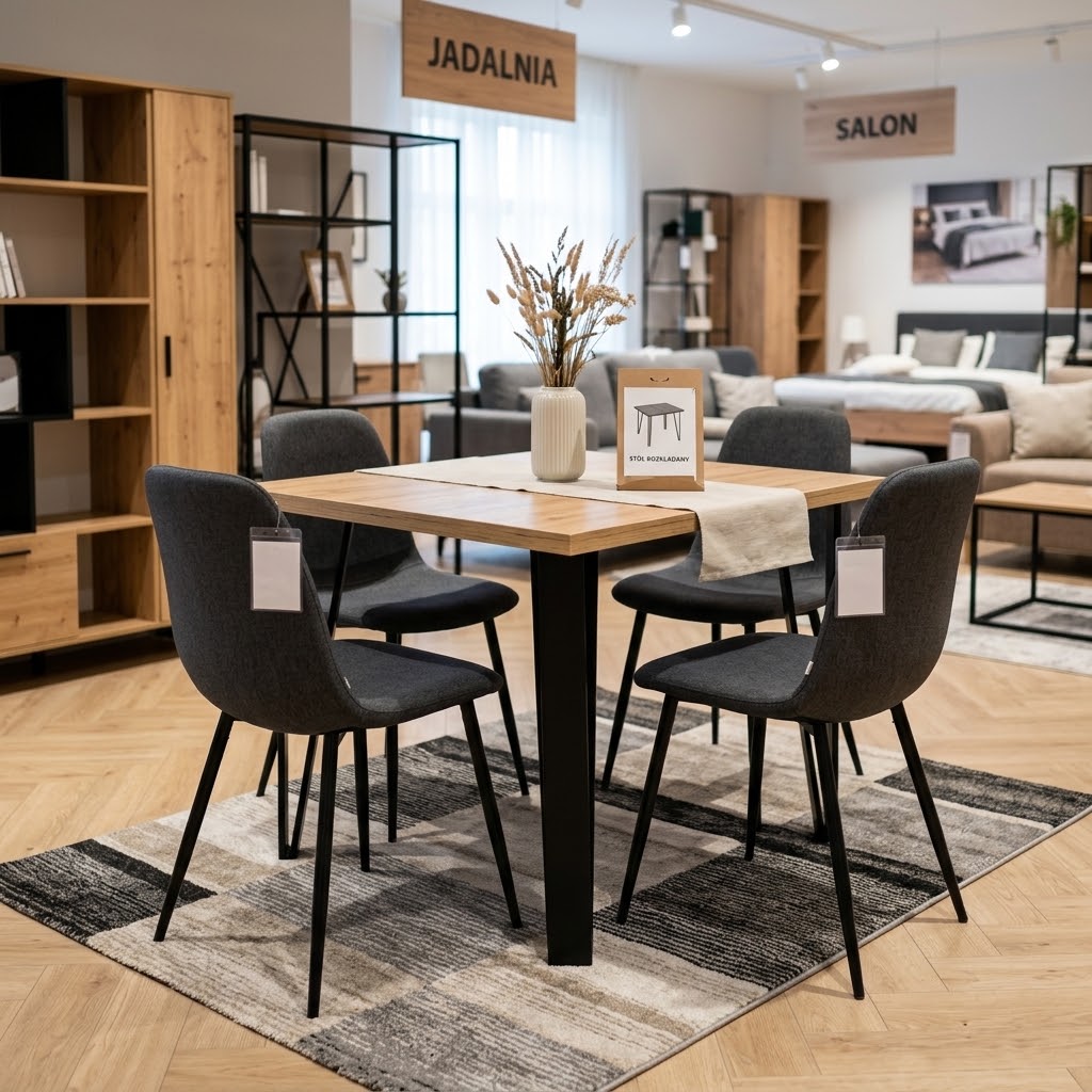 ASTORIA Square Industrial Dining Table in Wotan Oak Laminate with Matte Black Steel Legs (90 × 90 × 76 cm)