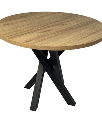 Moniq Round Extendable Table fi 100+40 Loft Style Laminated Top Artisan Oak and Matte Black Steel 100-140 × 100 × 75 cm