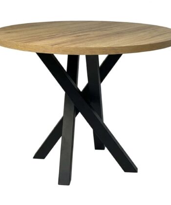 Moniq Round Extendable Table fi 100+40 Loft Style Laminated Top Artisan Oak and Matte Black Steel 100-140 × 100 × 75 cm
