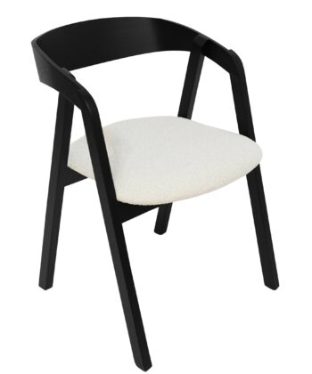 Noir Oak Upholstered Dining Chair – Beige Chenille Seat with Armrests (56 × 58 × 81 cm)