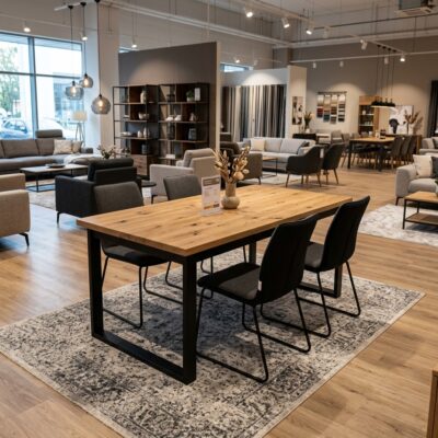 PALERMO Natural Oak Extending Dining Table with Matte Black Steel Geometric Frame (120-250 × 80-100 × 75 cm)