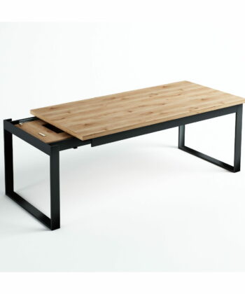 PALERMO Natural Oak Extending Dining Table with Matte Black Steel Geometric Frame (120-250 × 80-100 × 75 cm)