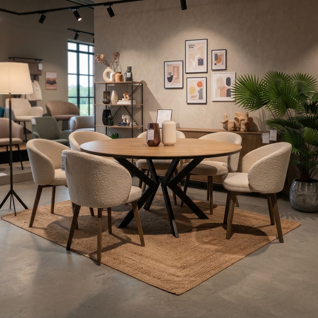 RANDI Golden Oak Laminate Round Extending Dining Table (100-176 × 100 × 76 cm)