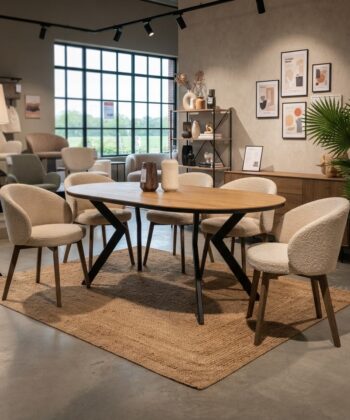 RANDI Golden Oak Laminate Round Extending Dining Table (100-176 × 100 × 76 cm)