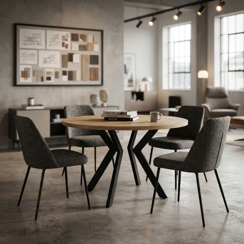 RANDI Golden Oak Laminate Round Extending Dining Table (100-176 × 100 × 76 cm)