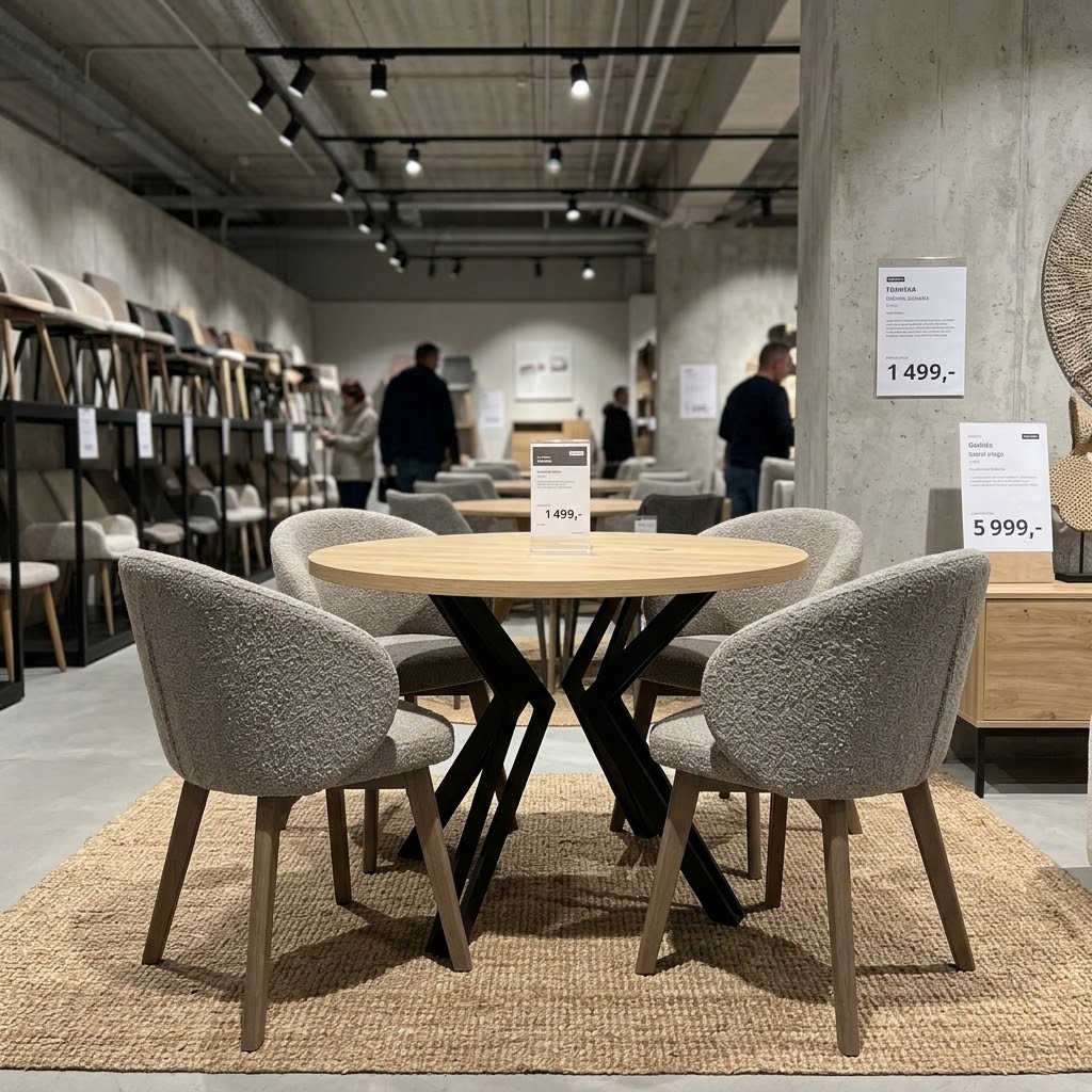 RANDI Golden Oak Laminate Round Extending Dining Table (100-176 × 100 × 76 cm)