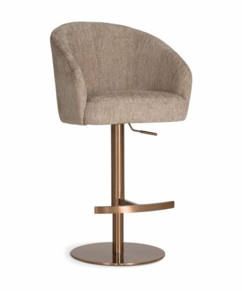 CASORIA Taupe Textured Fabric Swivel Bar Stool with Brushed Bronze Gold Pedestal (55 × 62 × 91-116 cm)
