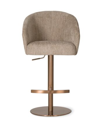 CASORIA Taupe Textured Fabric Swivel Bar Stool with Brushed Bronze Gold Pedestal (55 × 62 × 91-116 cm)