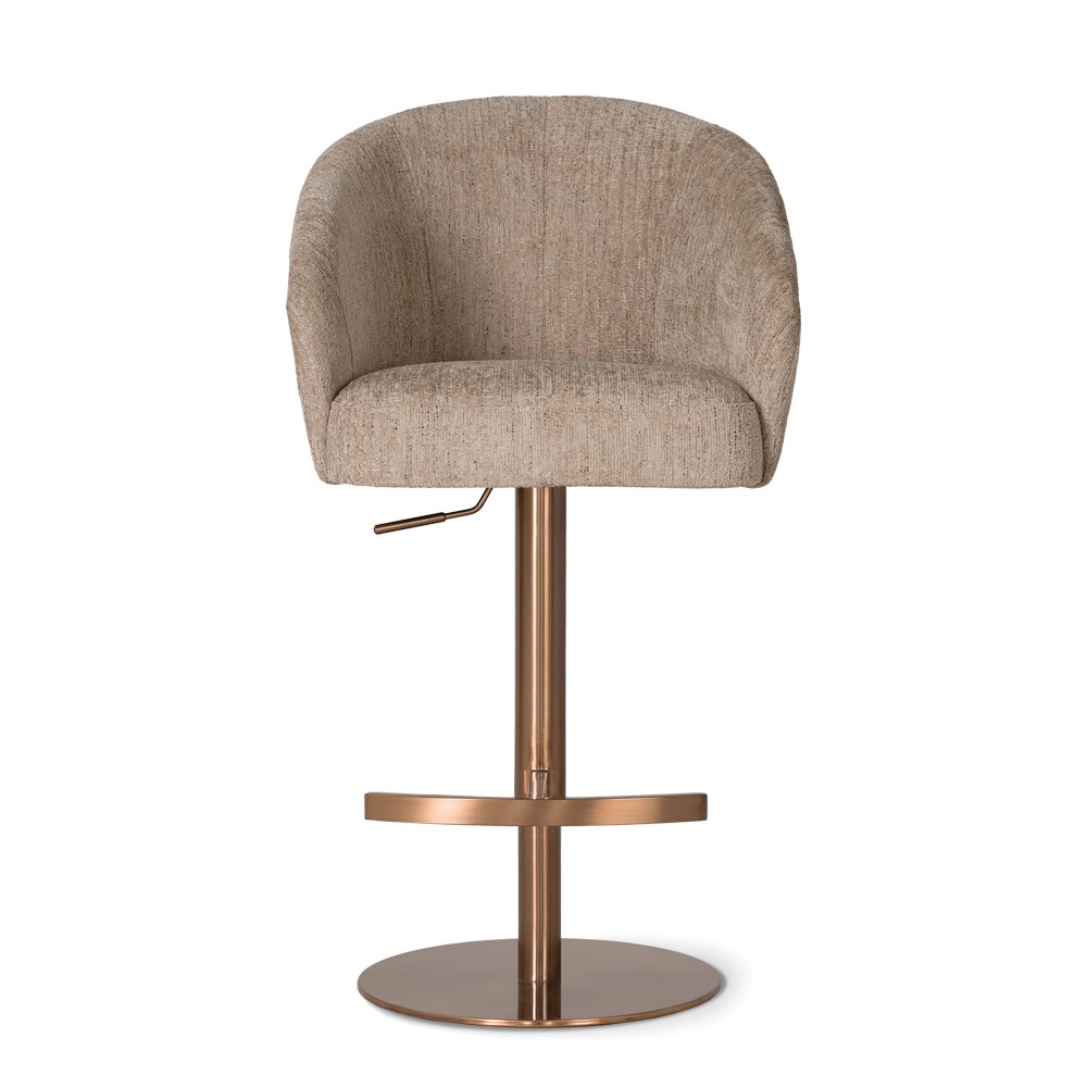 CASORIA Taupe Textured Fabric Swivel Bar Stool with Brushed Bronze Gold Pedestal (55 × 62 × 91-116 cm)